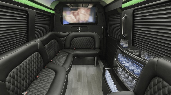 Interior of South Jordan Party Bus Company's 14 Passenger Sprinter Limousine in South Jordan